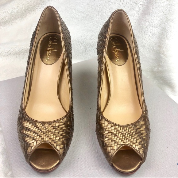 Cole Haan X Nike Air Bronze Basket Weave Metallic Pumps - Picture 8 of 12